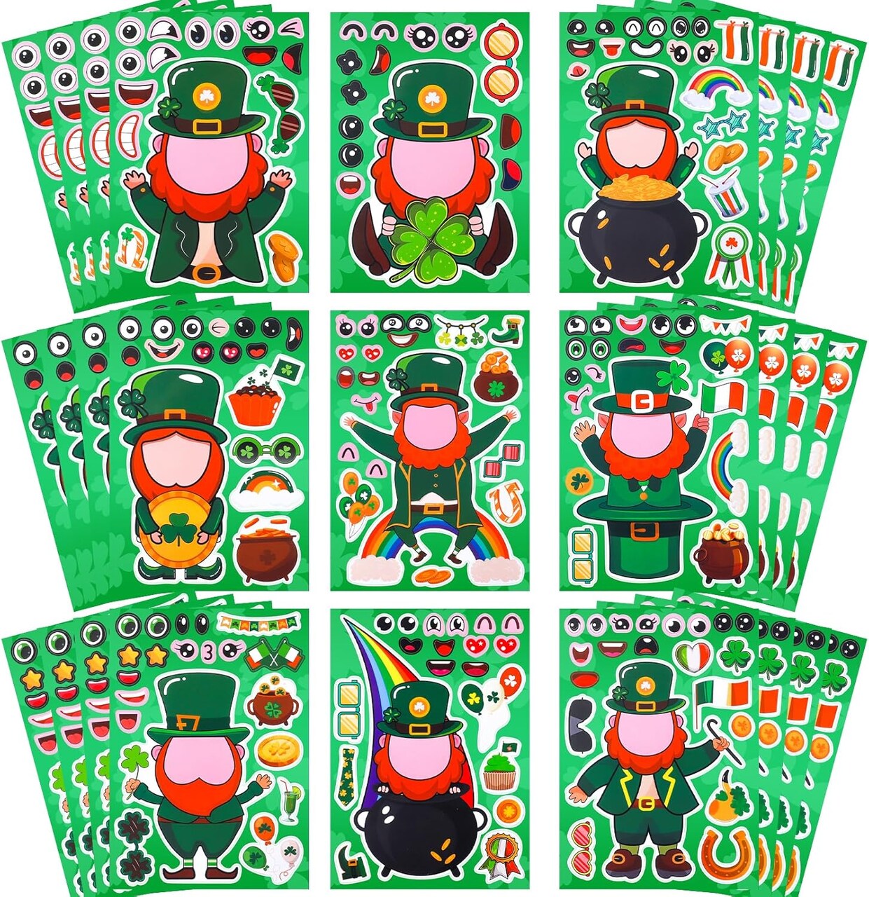 36 Sheet St. Patrick‘s Day Stickers for Kids Make a Face Stickers Lucky Shamrock Irish Stickers